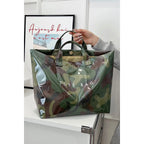 Checkered/ Camouflage Glossy Pu Leather Tote Bag