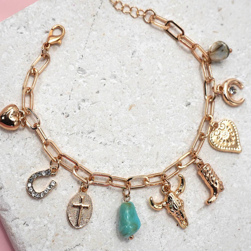 Charm Bracelet-Western Boot Bullhead Stone