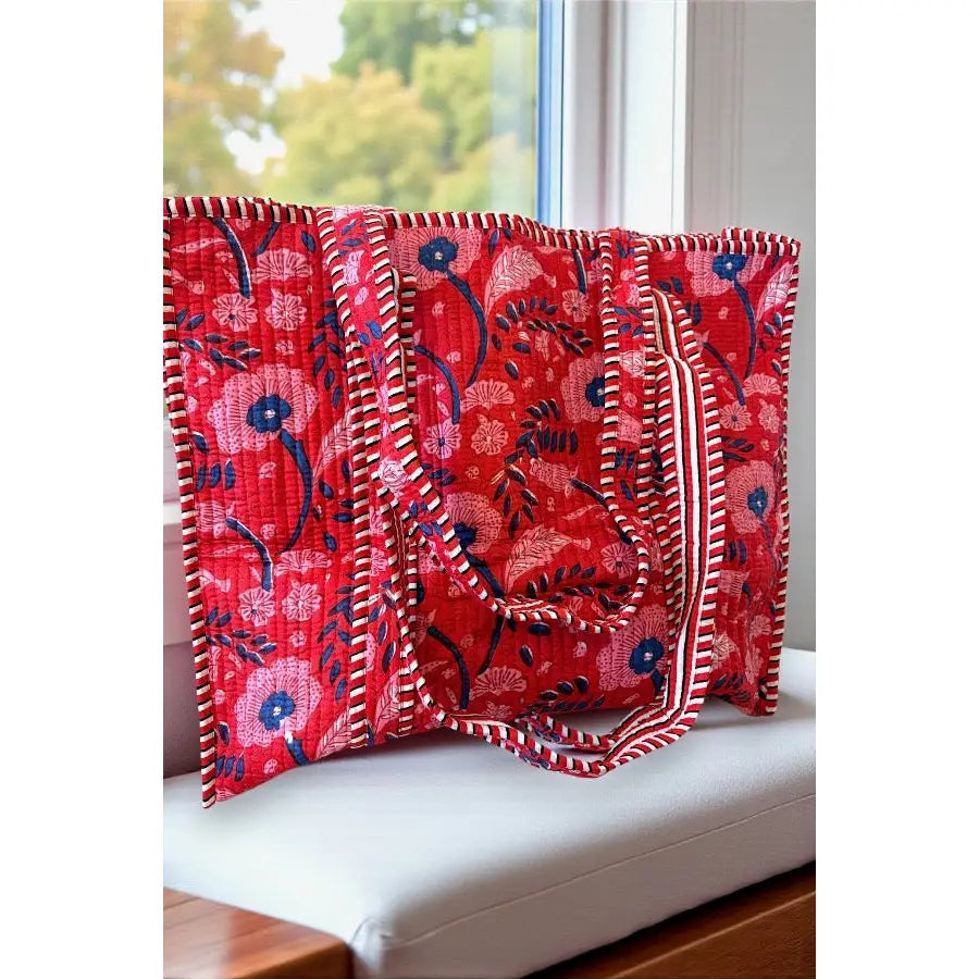 Scarlet Blooms Floral Tote Bag