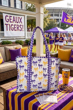 Preorder Sideline Social Purple and Yellow Bow Tote Bag