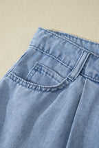 Myosotis Solid Color Scalloped Trim Casual Denim Shorts