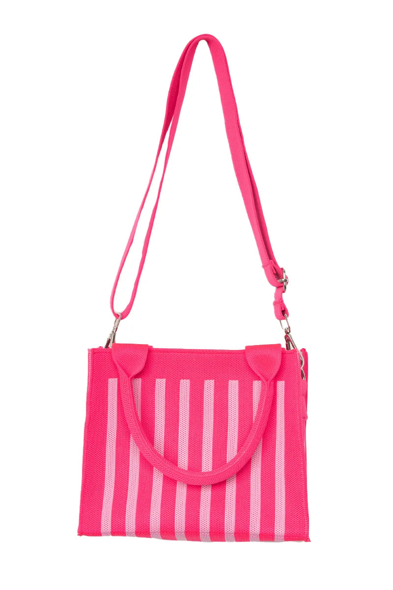 Hot Pink Striped Structured Mini Tote Purse
