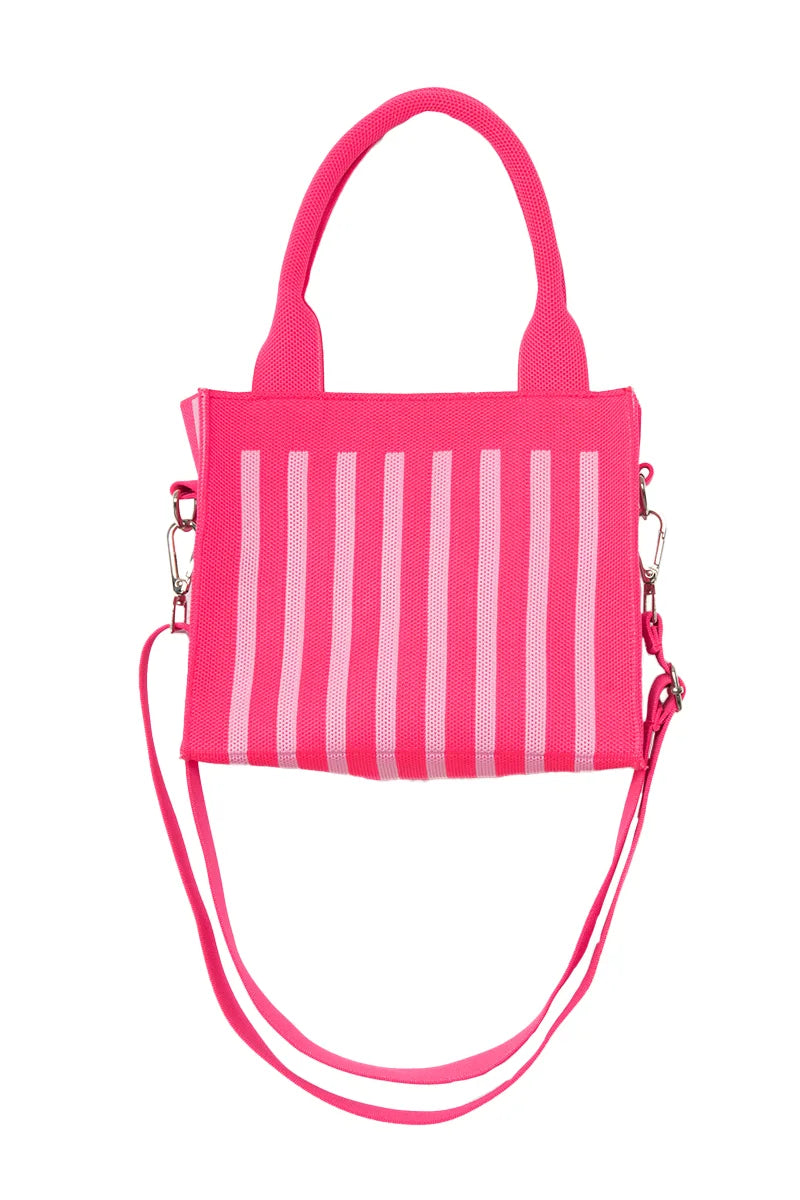 Hot Pink Striped Structured Mini Tote Purse