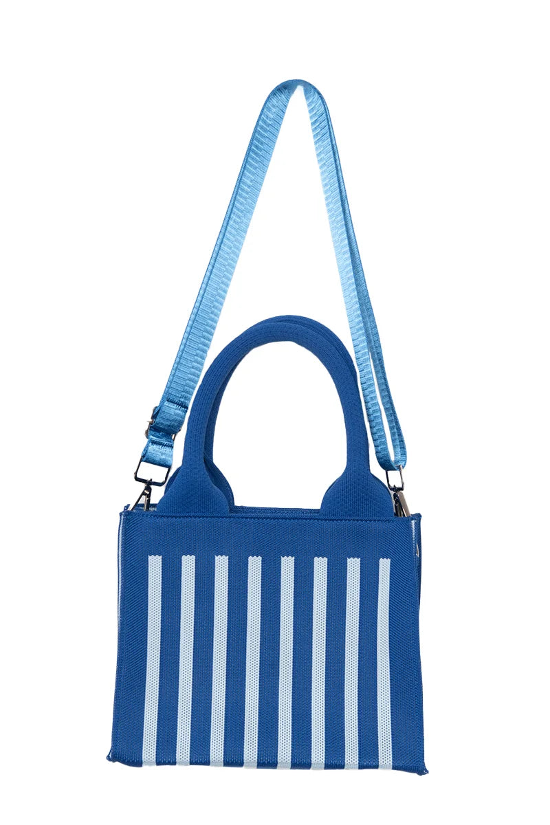 Blue Striped Structured Mini Tote Purse
